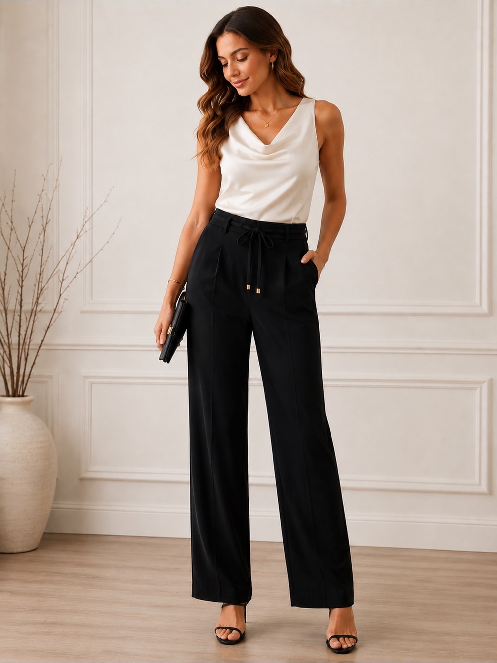 Anne Klein Women's Black Straight Leg Trousers Size M Career Office Pants